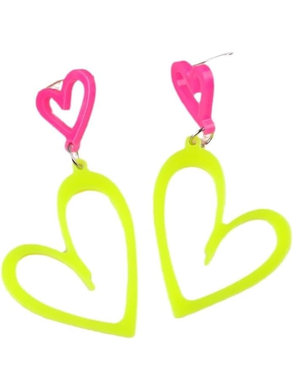 80s Neon Acrylic Lightning Heart Earrings Colorful Retro Earrings Glow Party Neon Accessories for Women
