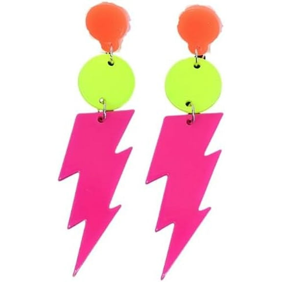 80s Neon Acrylic Lightning Heart Earrings Colorful Retro Earrings Glow Party Neon Accessories for Women