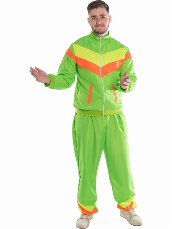 80s Neon Green Shell Suit Men's Costume Large 42-44