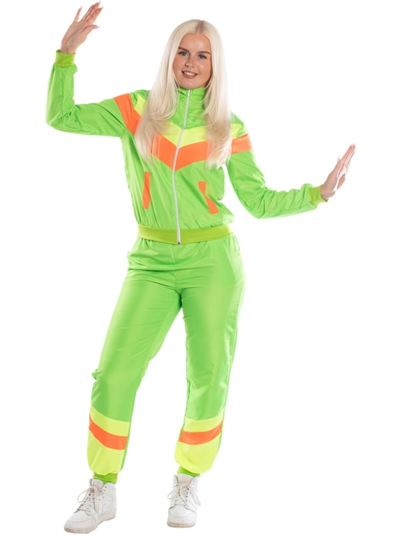 80s Neon Green Shell Suit Women's Costume Large 14-16