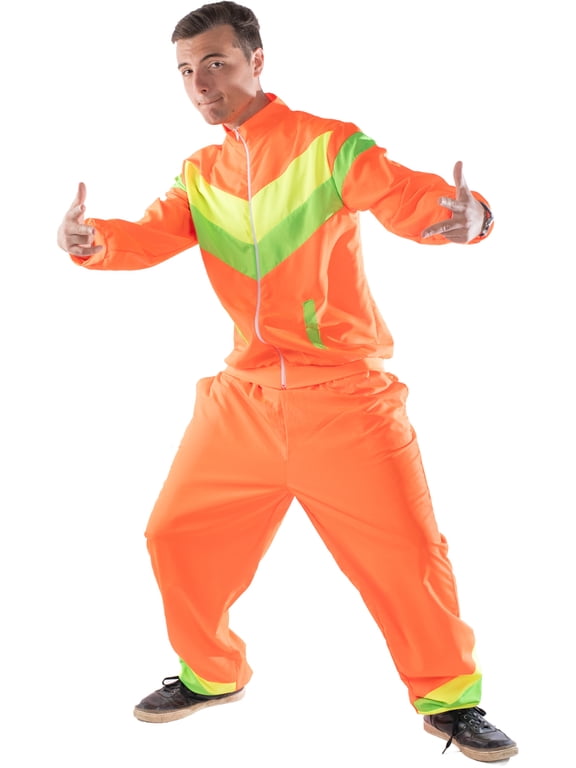 80s Neon Orange Shell Suit Men's Costume Medium 38-40