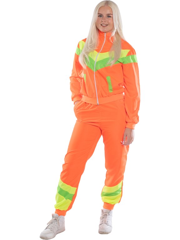 80s Neon Orange Shell Suit Women's Costume Medium 10-12
