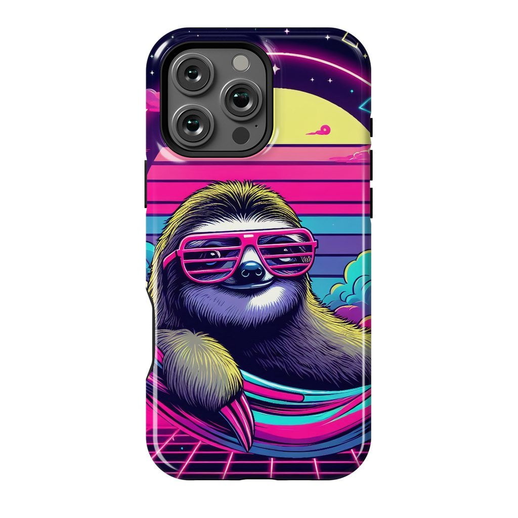 80s Neon Sloth Cartoon Phone Case for iPhone 16 15 14 13 12 11 Pro Max ...