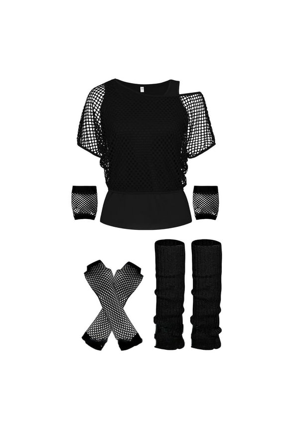 80s Off Shoulder Mesh Top Neon Graphic Tee For Women Retro Party