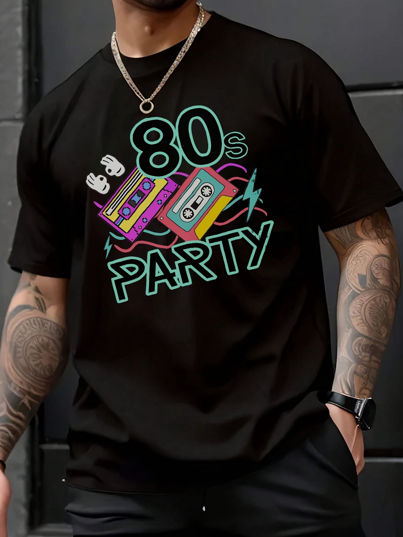 " 80s Party" Creative Print Casual Novelty T-Shirt For Men, Short ...