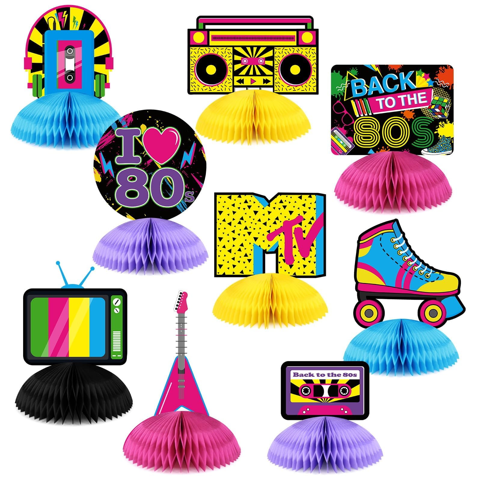 80s Party Decorations Back To The 80s Party Honeycomb Centerpieces 80s Retro Table Toppers For ...