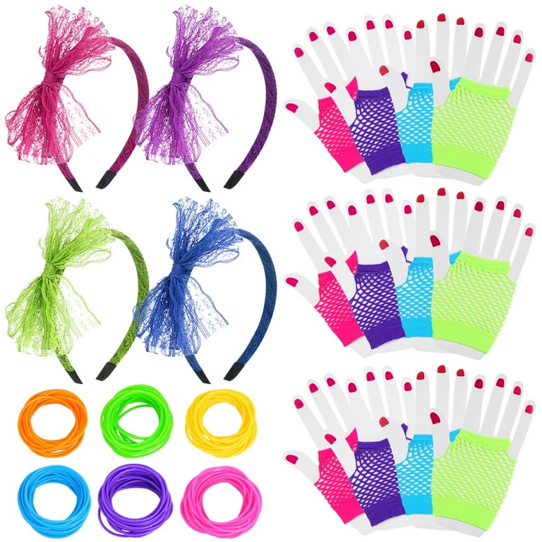 Set of 4 1980s Neon Bracelets Costume Accessory Set of 4 1980s Neon Bracelets Costume Accessory