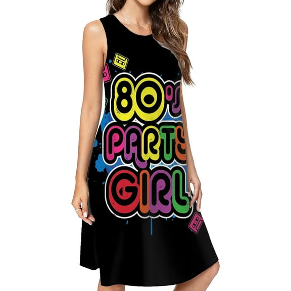 80s Party Girl Vintage Retro Eighties Costume Casual Sleeveless Loose Sundress Dress For Women Summer Dress Daily Woman