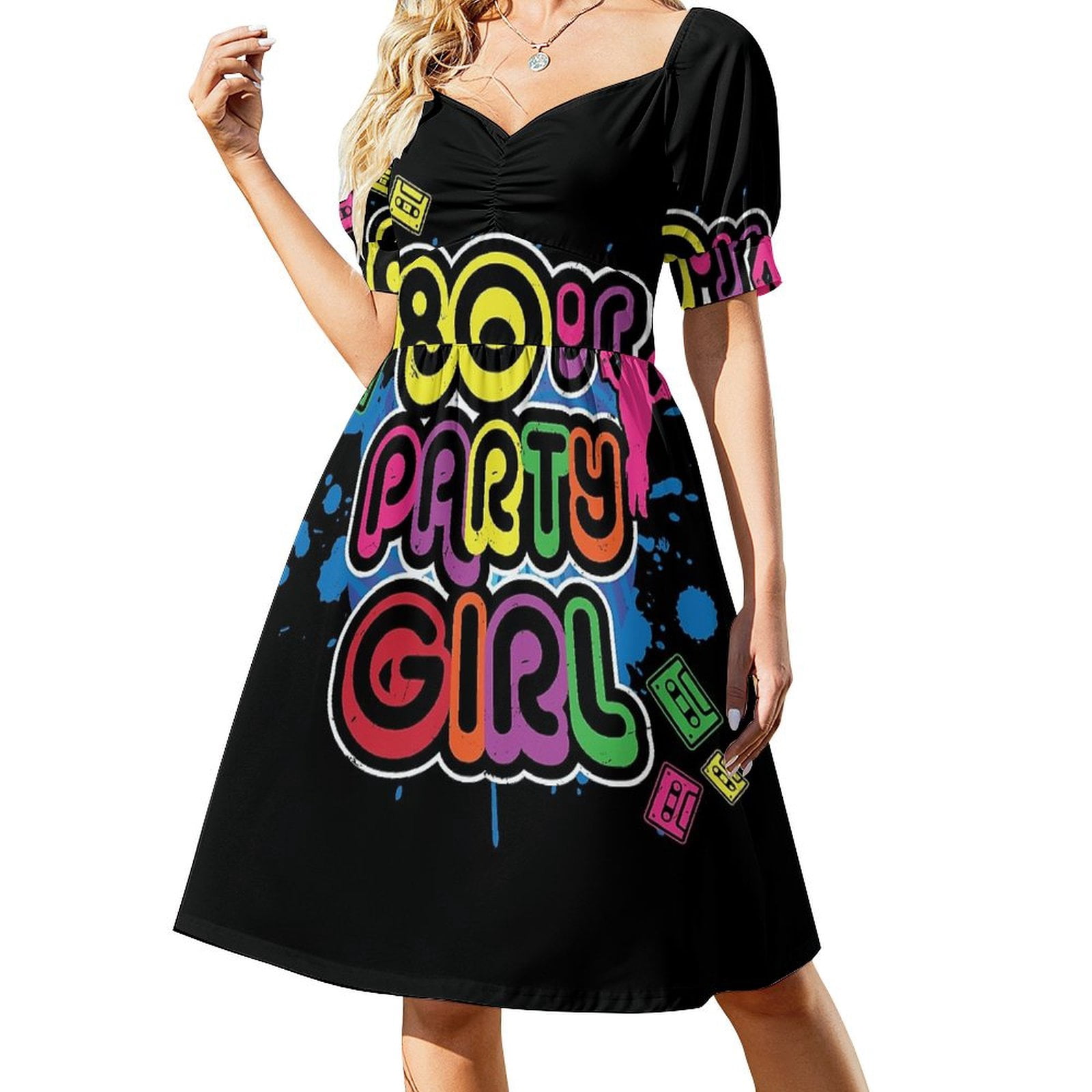80s Party Girl Vintage Retro Eighties Costume Short Sleeve Dress ...