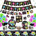 thumbnail image 1 of 80s Party Supplies - Back to the 80s Party Decorations Set Including HAPPY BIRTHDAY Banner, Hanging Swirls, 80s Element Bunting, Plates, Cups, Napkins, Tableware, Tablecloth, Balloons - Serves 20, 1 of 8