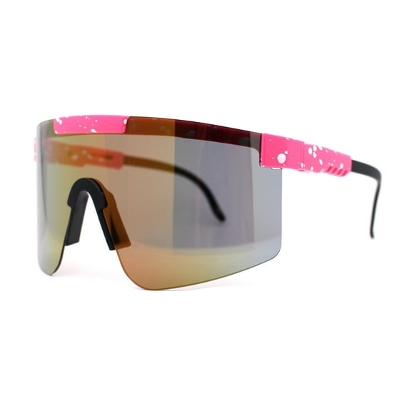80s Pop Paint Splatter Rimless Half Rim Oversize Sport Plastic Sunglasses Pink Gold Mirror
