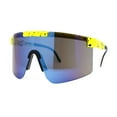 thumbnail image 1 of 80s Pop Paint Splatter Rimless Half Rim Oversize Sport Plastic Sunglasses Yellow Blue Mirror, 1 of 4