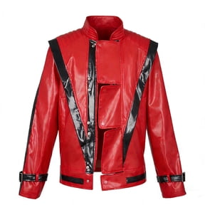 80s Pop Star Red Faux Leather Jacket Retro Thriller Music Video Adult Halloween Costume