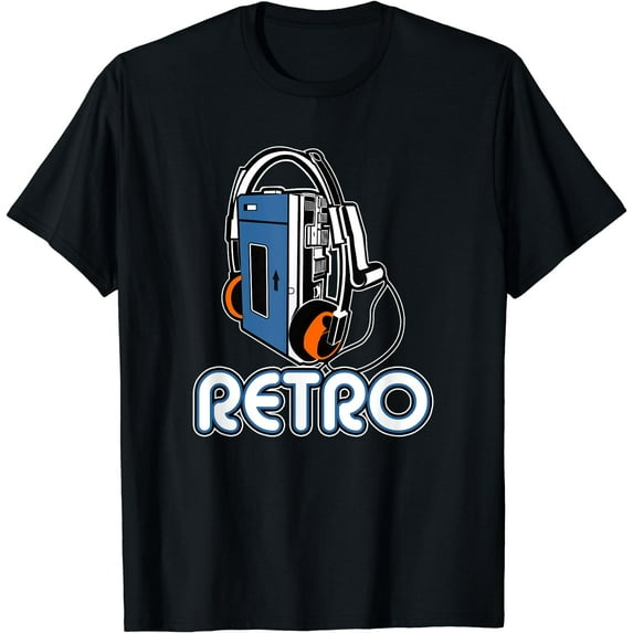 80s Retro Cassette Tape Player T-Shirt Black 3X-Large