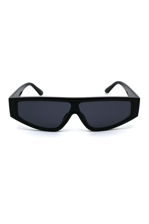 80s Retro Flat Top Funky Narrow Shield Plastic Sunglasses All Black