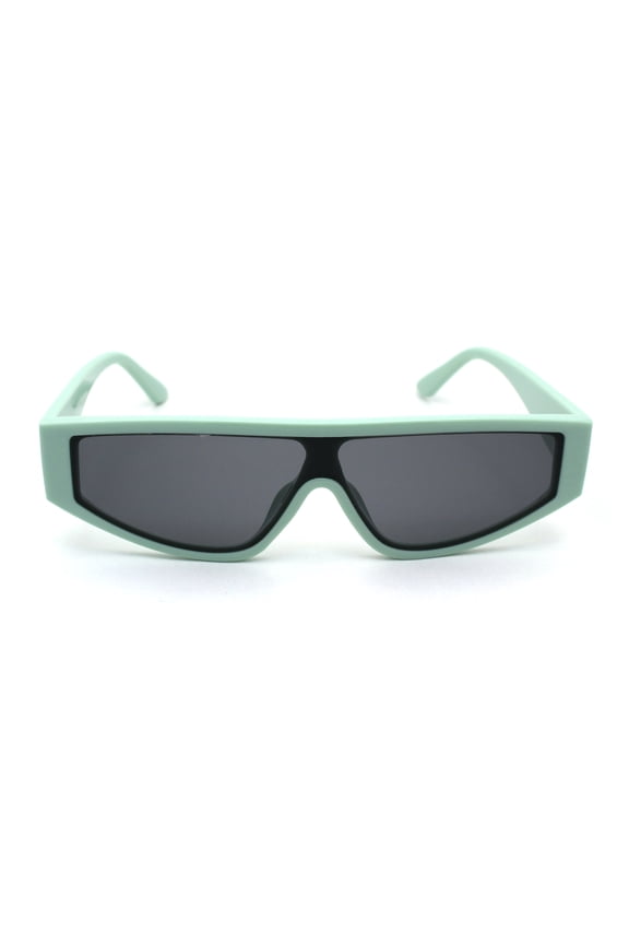 80s Retro Flat Top Funky Narrow Shield Plastic Sunglasses Mint Black