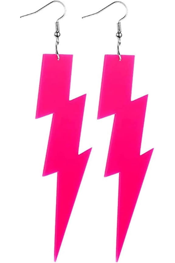80s Retro Lightning Bolt Dangle Earrings, Pink, Zinc, Acrylic, 13.5*2.8cm, French Wire, Multi-colored, 1 Pair