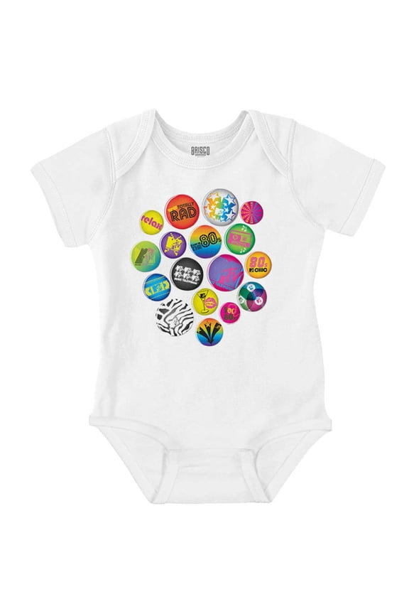 80s Retro MTV Logo Colorful Buttons Romper Boys or Girls Infant Baby Brisco Brands 24M