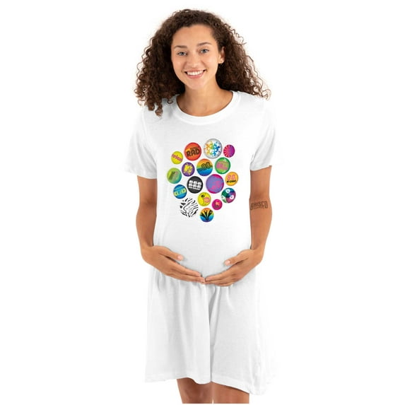 80s Retro MTV Logo Colorful Buttons Women's Maternity Dress Brisco Brands M
