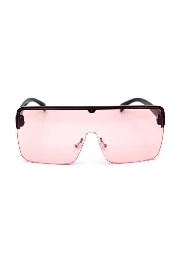 80s Retro Robotic Large Shield Flat Top Plastic Sunglasses Black Pink