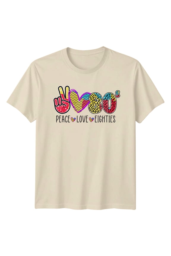 80s Retro T-Shirt Peace Sign Heart Leopard Print Nostalgic Graphic