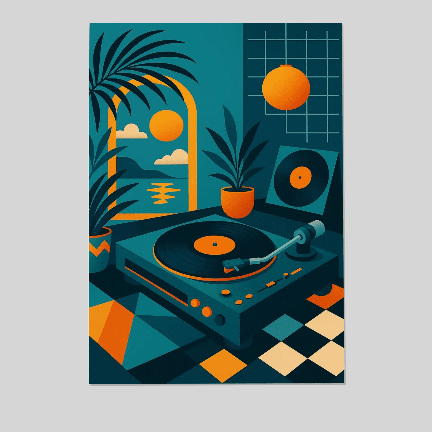 80s Retro Vinyl Record Art Print: Surreal Memphis Design Music Poster ...