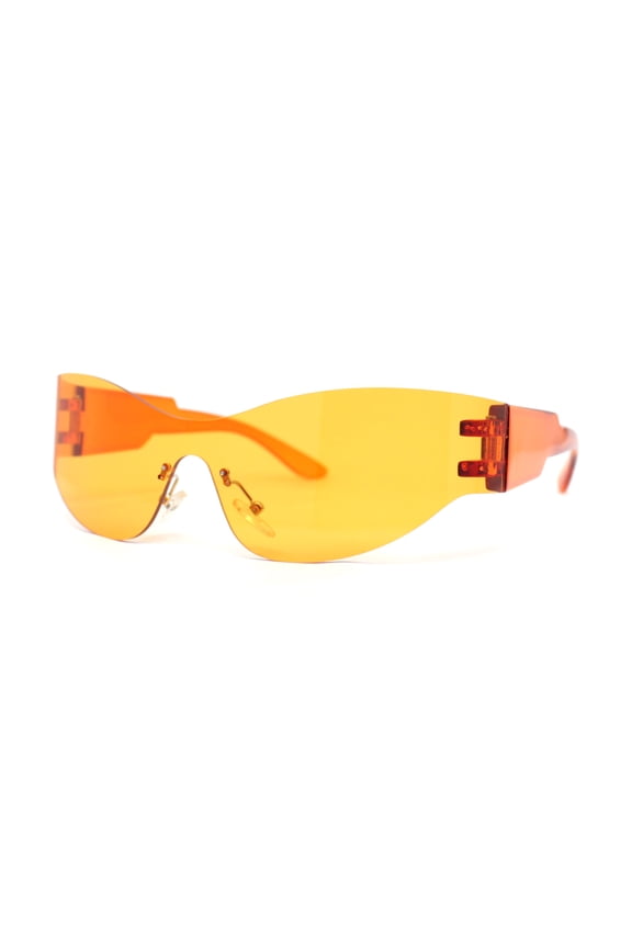 80s Robotic Rectangular Rimless Shield Sport Plastic Sunglasses All Orange