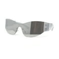 thumbnail image 1 of 80s Robotic Rectangular Rimless Shield Sport Plastic Sunglasses Silver Mirror, 1 of 4