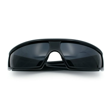 80s Robotic Sci-fi Futurism Narrow Rectangle Wrap Around Plastic Sunglasses All Black