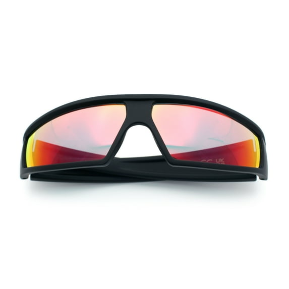 80s Robotic Sci-fi Futurism Narrow Rectangle Wrap Around Plastic Sunglasses Black - Purple Mirror