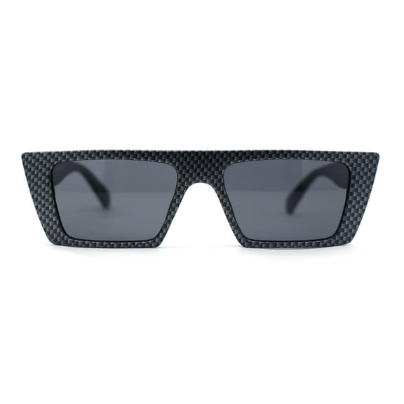 80s Simple Square Angular Flat Top Rectangle Pow Sunglasses Carbon Fiber Pattern