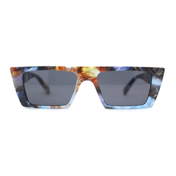 80s Simple Square Angular Flat Top Rectangle Pow Sunglasses Comic Swirl
