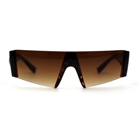 80s Sporty Block Lens Rimless Retro Sunglasses Tortoise Brown