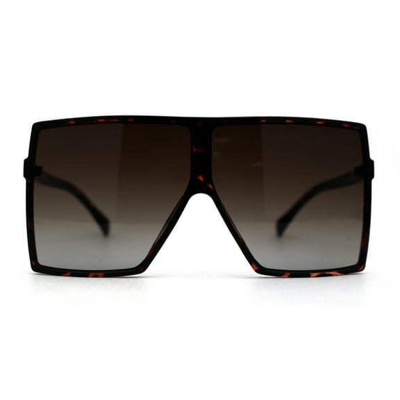 80s Squared Rectangular Thin Plastic Oversize Sunglasses Tortoise Smoke