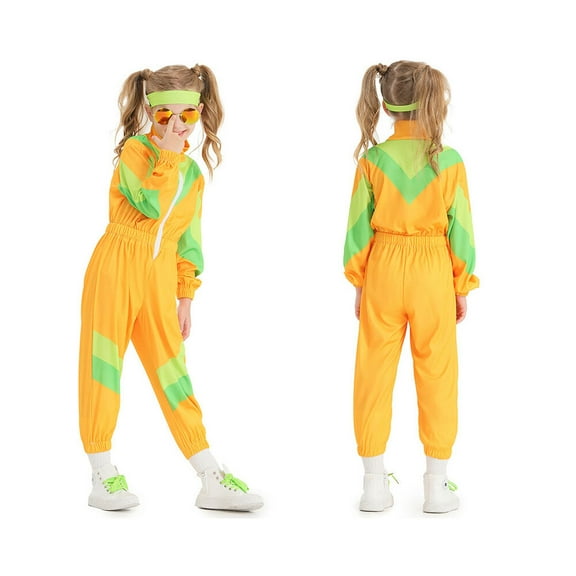 80s Tracksuit Hip Hop Costume for Kids Halloween One-Piece Jumpsuit Cosplay Outfits