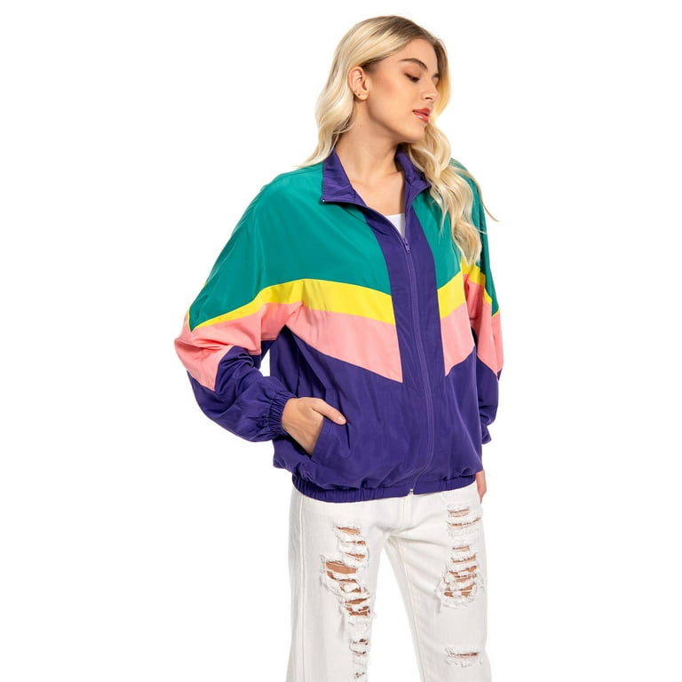 80s Womens Color Block Coat Vintage Zip Up Jacket Walmart