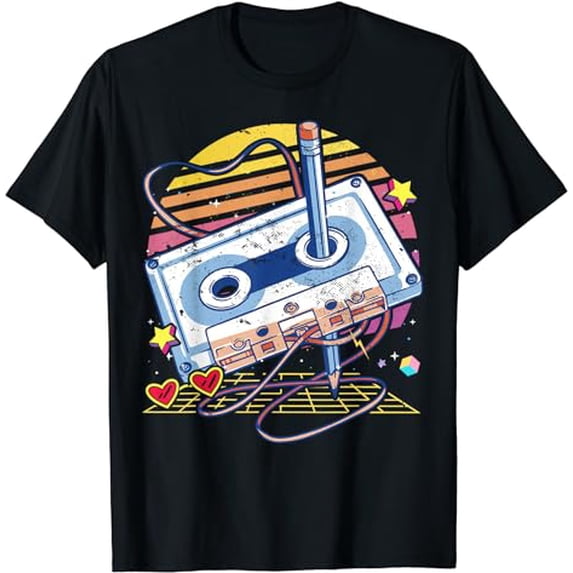 80s and 90s vintage retro cassette and pen party costume T-Shirt