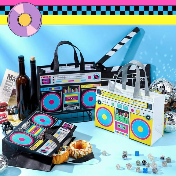 80s90s Retro Party Favor Bags 24pcs Non Woven Grocery Gift Bags for Hip Hop Birthday Disco Party Supplies