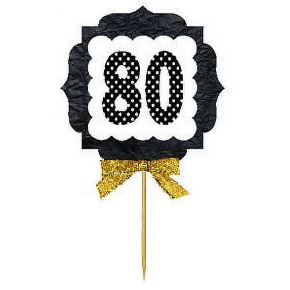 80th Birthday / Anniversary Gold Ribbon Hand Crafted Novelty Cupcake Decoration Toppers / Picks -12ct