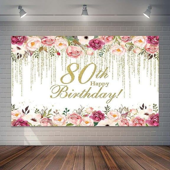 80th Birthday Backdrop Blush Rose Gold Floral 80th Birthday Party Background Women Cheers to 80 Years Old Birthday Cake Table Banner Photo Booth Studio Props