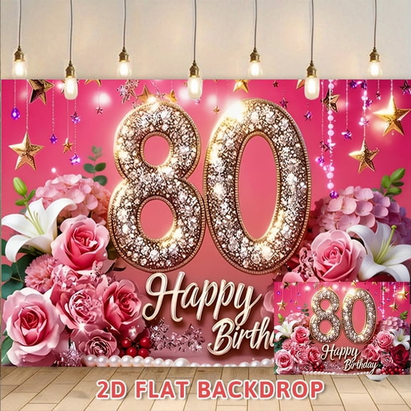 80th Birthday Backdrop Luxury Rose Floral Themed Photo Background Cloth for Adult 80 Years Old Birthday Party Banquet Decorations Photography Booth Props