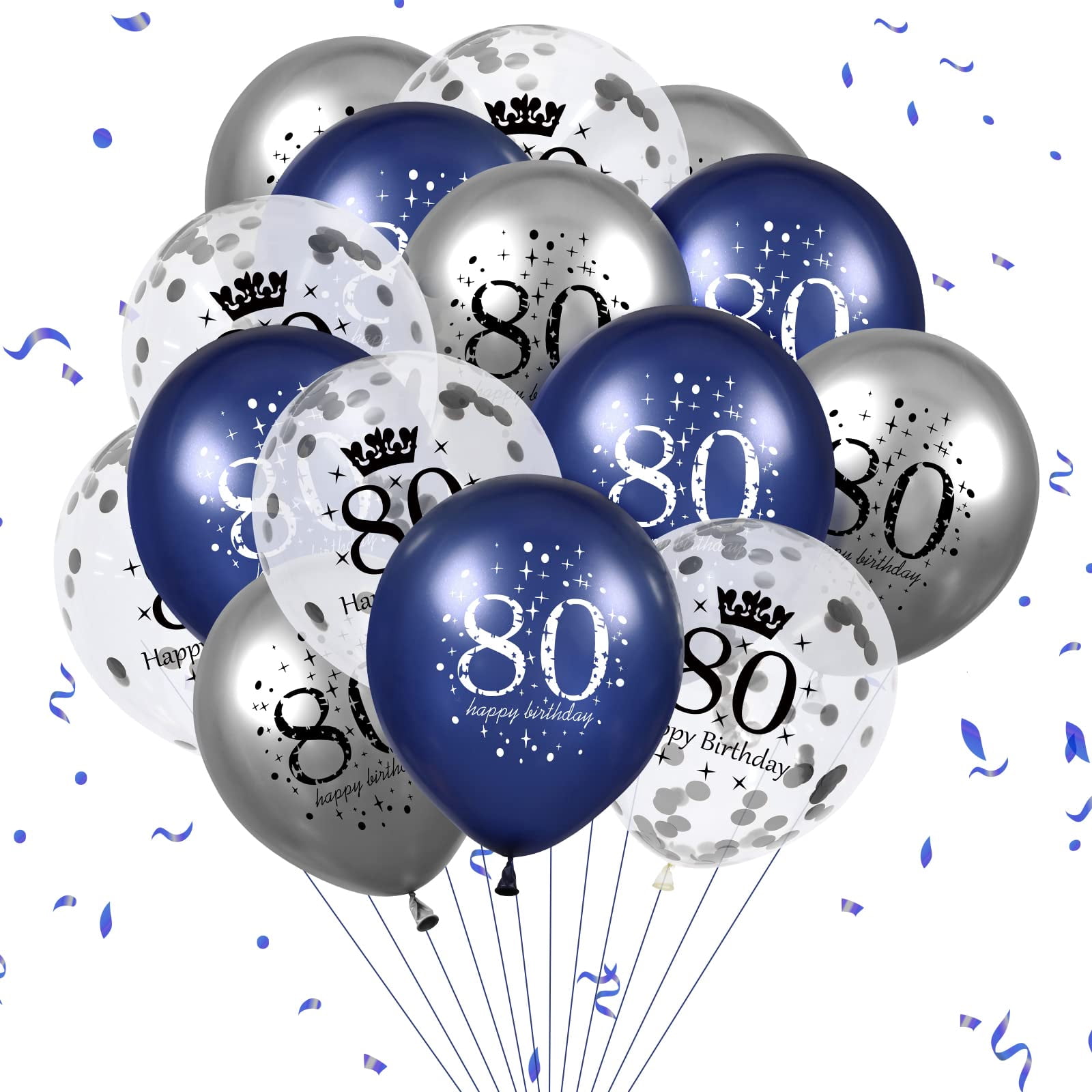 80th Birthday Balloon Decorations, 15 PCS Navy Blue 80th Happy Birthday ...