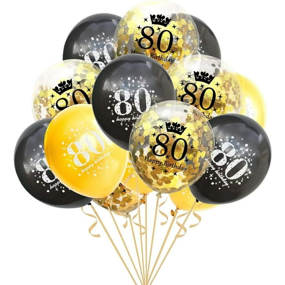 80th Birthday Balloons Black and Gold 80th Birthday Party Decorations for Men Women Latex Confetti Balloon Happy 80 Years Old Theme Birthday Supplies 12 Inch 15 Pack(80 Birthday Decor)