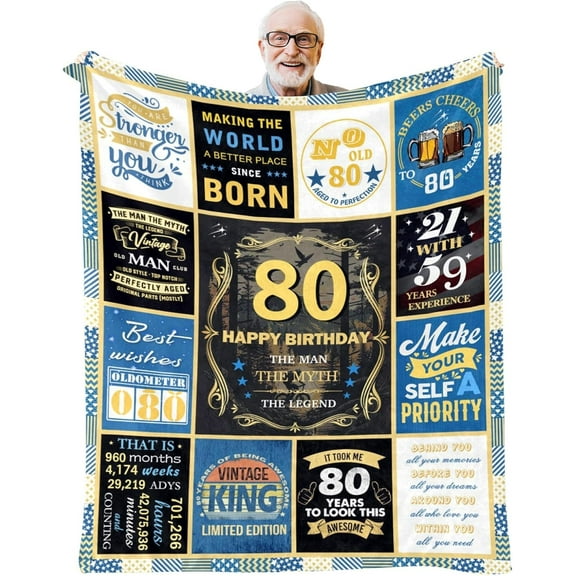80th Birthday Blanket, Best Gifts For 80 Year Old Men, Happy 80th Birthday Gift Ideas, Unique Mens Throw Blanket Decorations Gifts For Birthday Anniversary Christmas, Warm Flannel Blankets 50x60