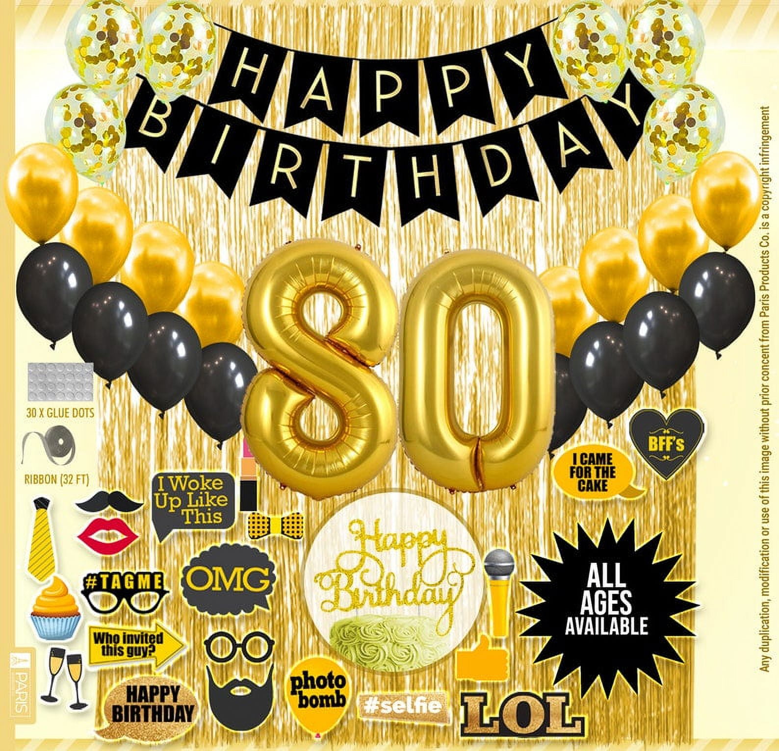 79th Birthday Decoration Black and Gold for Boy & Girl, 79th Cake Topper,  79th Party Supplies for Her and Him, 79th Birthday Photo Props 