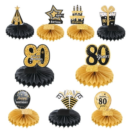 80th Birthday Decoration Centerpieces for Tables Decorations Birthday Party Decoration Supplies (Black + Gold Tone)