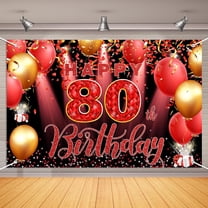 80th Birthday Decorations Backdrop Banner for Women Red Happy 80th Birthday Party Supplies Photography Background Cheers to 80 Years Old Birthday Party Decorations