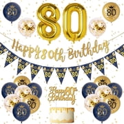80th Birthday Decorations for Men, Blue Gold Happy 80th Birthday Banner, Navy Blue Gold Latex Balloons, Birthday Party Decorations for 80 Birthday Party Supplies