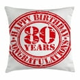 thumbnail image 1 of 80th Birthday Decorations Throw Pillow Cushion Cover, Happy Birthday Print Stamp Icon for 80 Years Old Image Print, Decorative Square Accent Pillow Case, 24 X 24 Inches, Red and White, by Ambesonne, 1 of 2