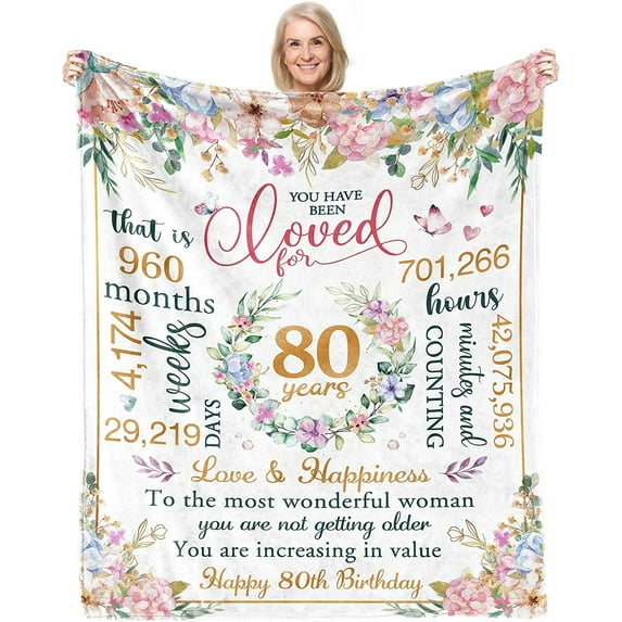 80th Birthday Decorations for Women,80th Birthday Gifts for Women,Best 80th Birthday Gifts,Happy 80th Birthday Decorations for Her,Wife,Sister,Friend,Soft Throw Blanket 50" X 60"